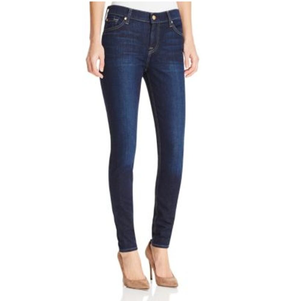7 FOR ALL MANKIND High Waist Gwenevere Skinny Jeans in Lakeview Dark Wash // 25
